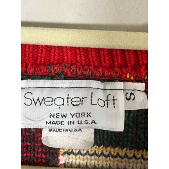 Vintage Knit Christmas Sweater S Cat Plaid Festive Holiday 80s Retro Classic - Picture 2 of 11